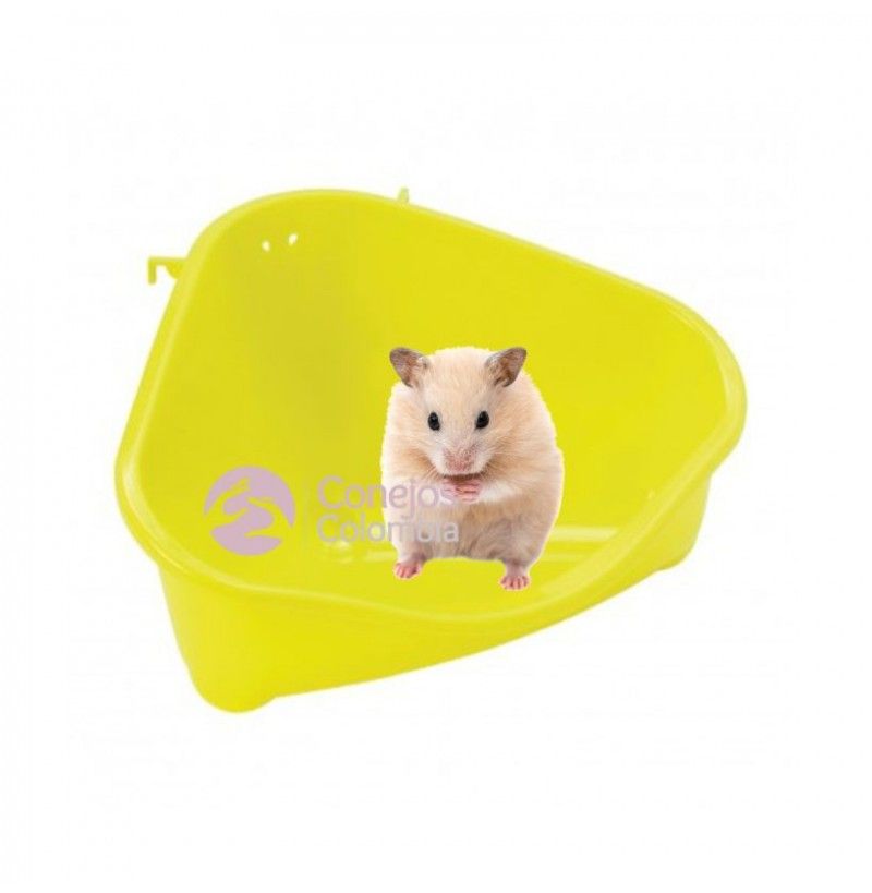 Baño esquinero para hámsters de plástico resistente, ideal para mantener su hábitat limpio | Conejos Colombia
