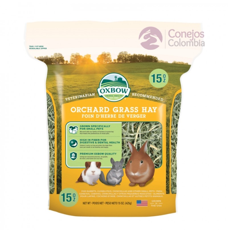 Bolsa de 1 lb de heno orchard o heno del huerto Oxbow para conejos, cobayas y chinchillas | Conejos Colombia