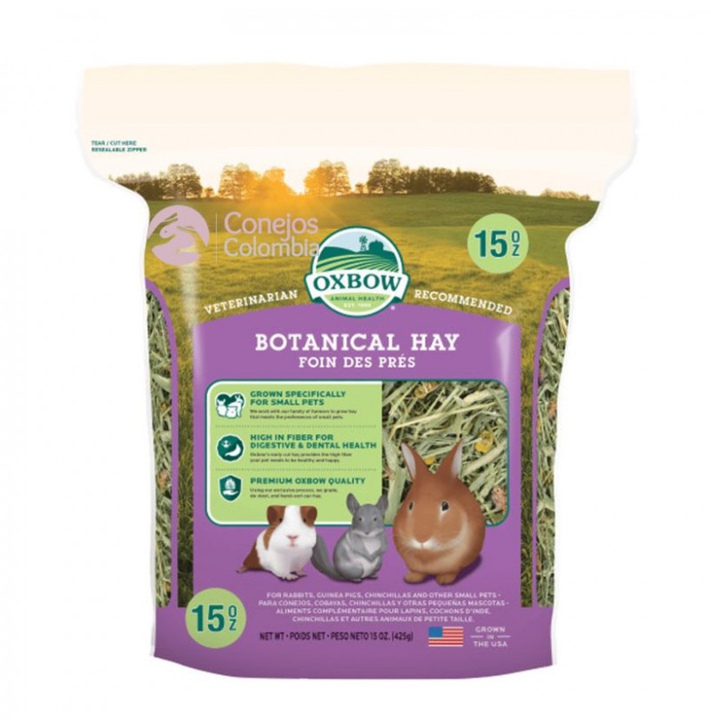 Heno botanico Oxbow para conejos, cobyas cuys y chinchillas | Conejos Colombia
